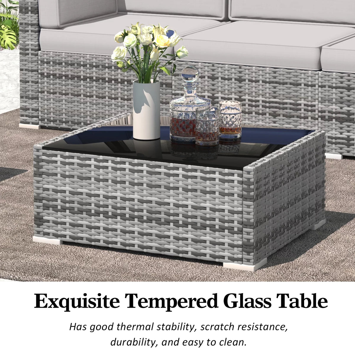 8 Piece Wicker Patio Furniture Set with Fire Pit Table N56463