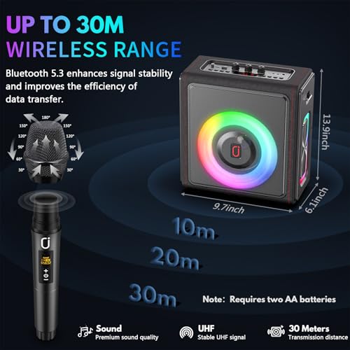 Portable Bluetooth Karaoke Machine with 2 Wireless Microphones G758