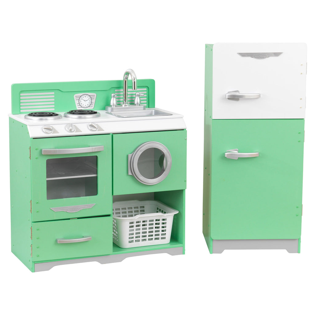 2-Piece Wooden Play Kitchen Set with Refrigerator, Dryer and Laundry Basket L997