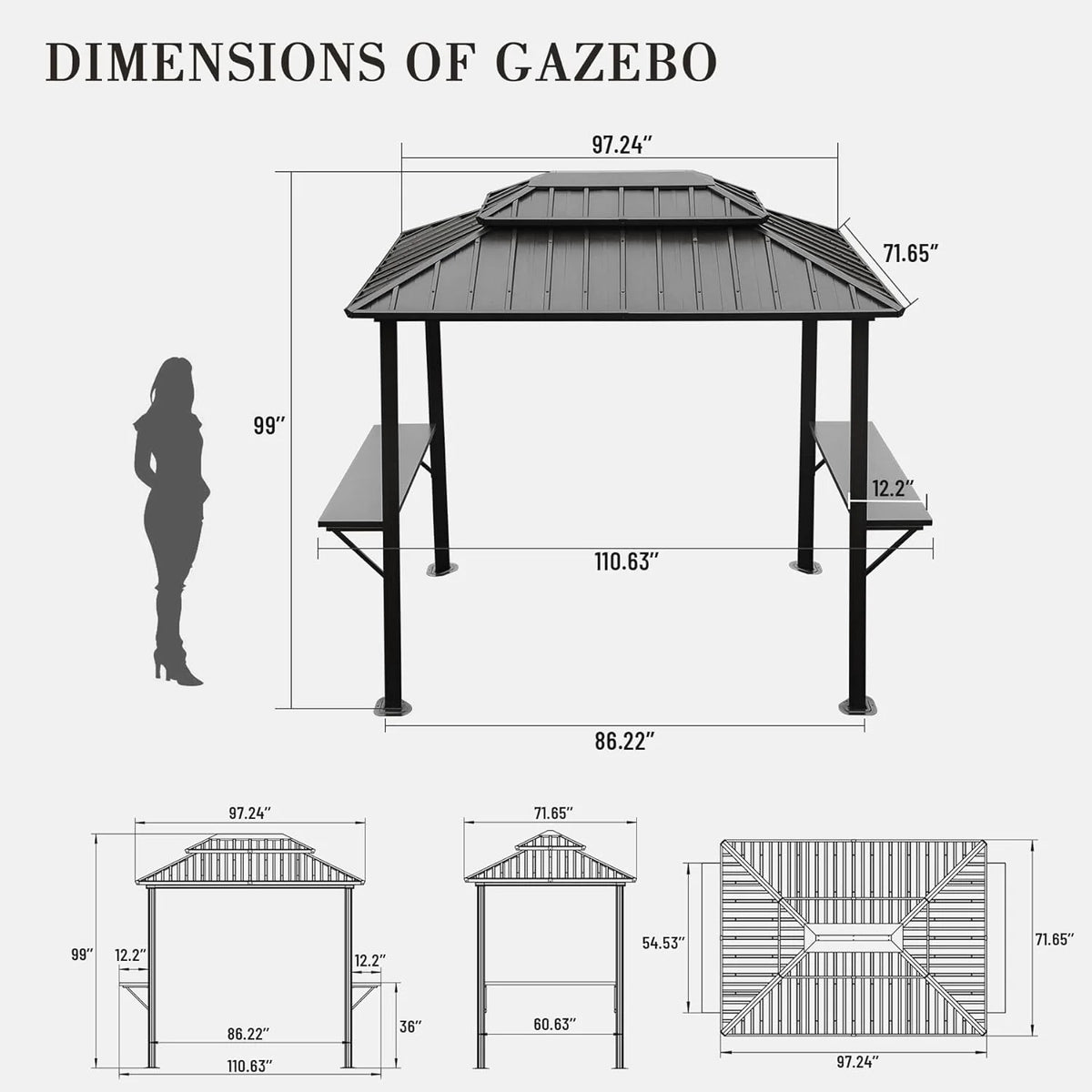 8' 6" Aluminum Grill Gazebo with Shelves H849399