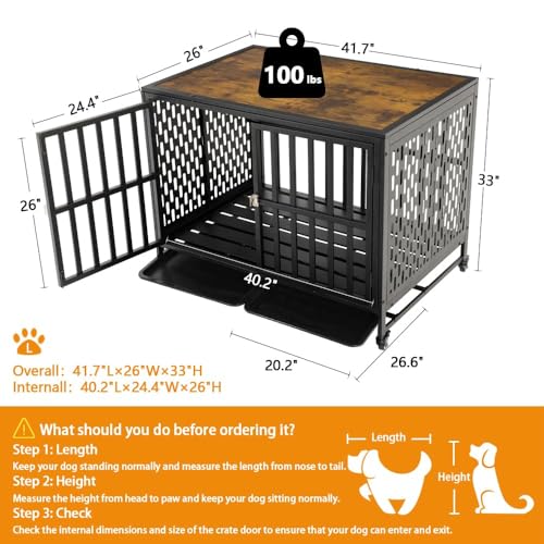 42 inch Black Heavy Duty Dog Crate Furniture K9878