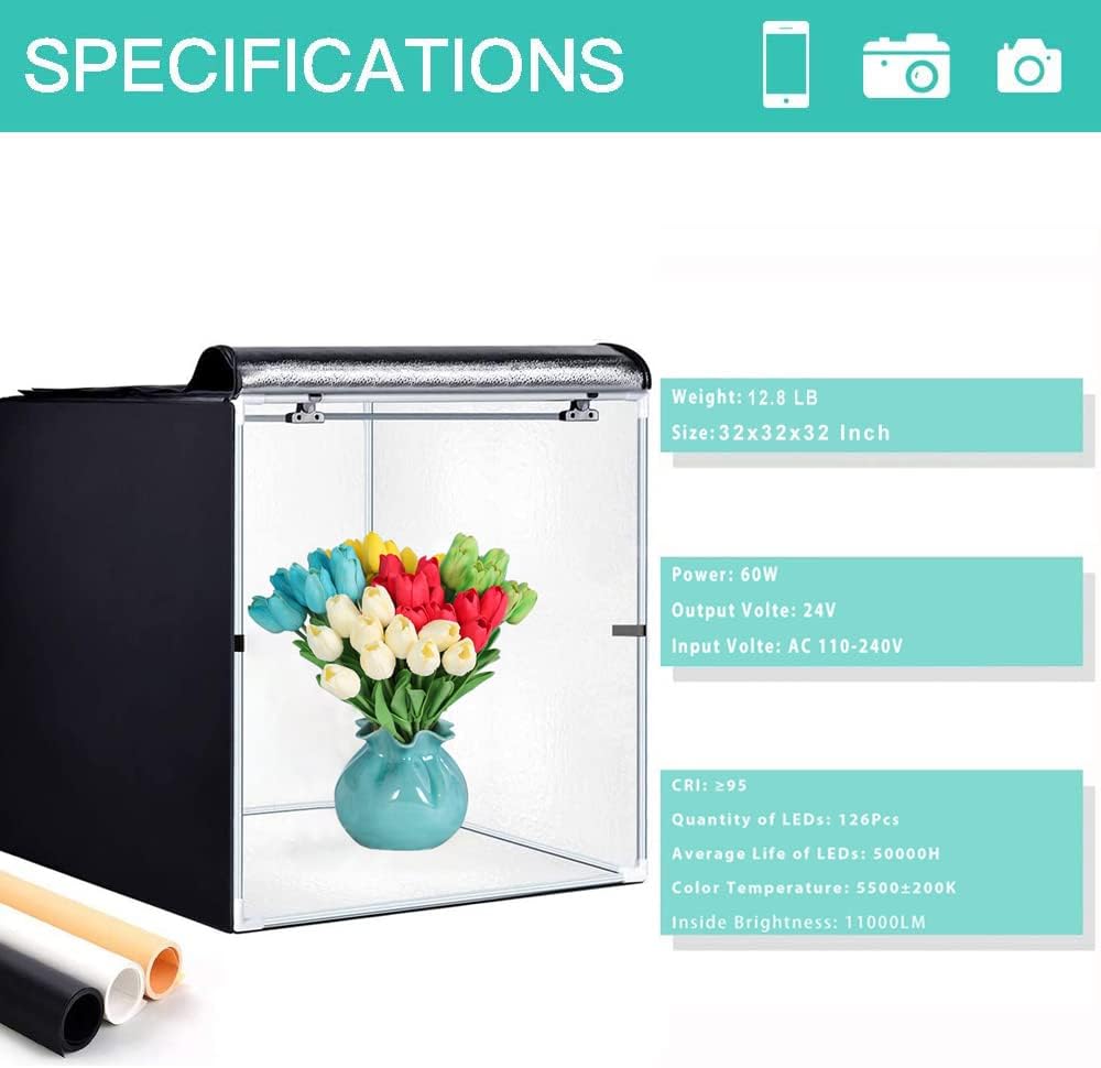Portable Foldable 24 x 24 Inch Photo Studio Light Box Kit with LED Lights and 6 Color Backdrops P687818