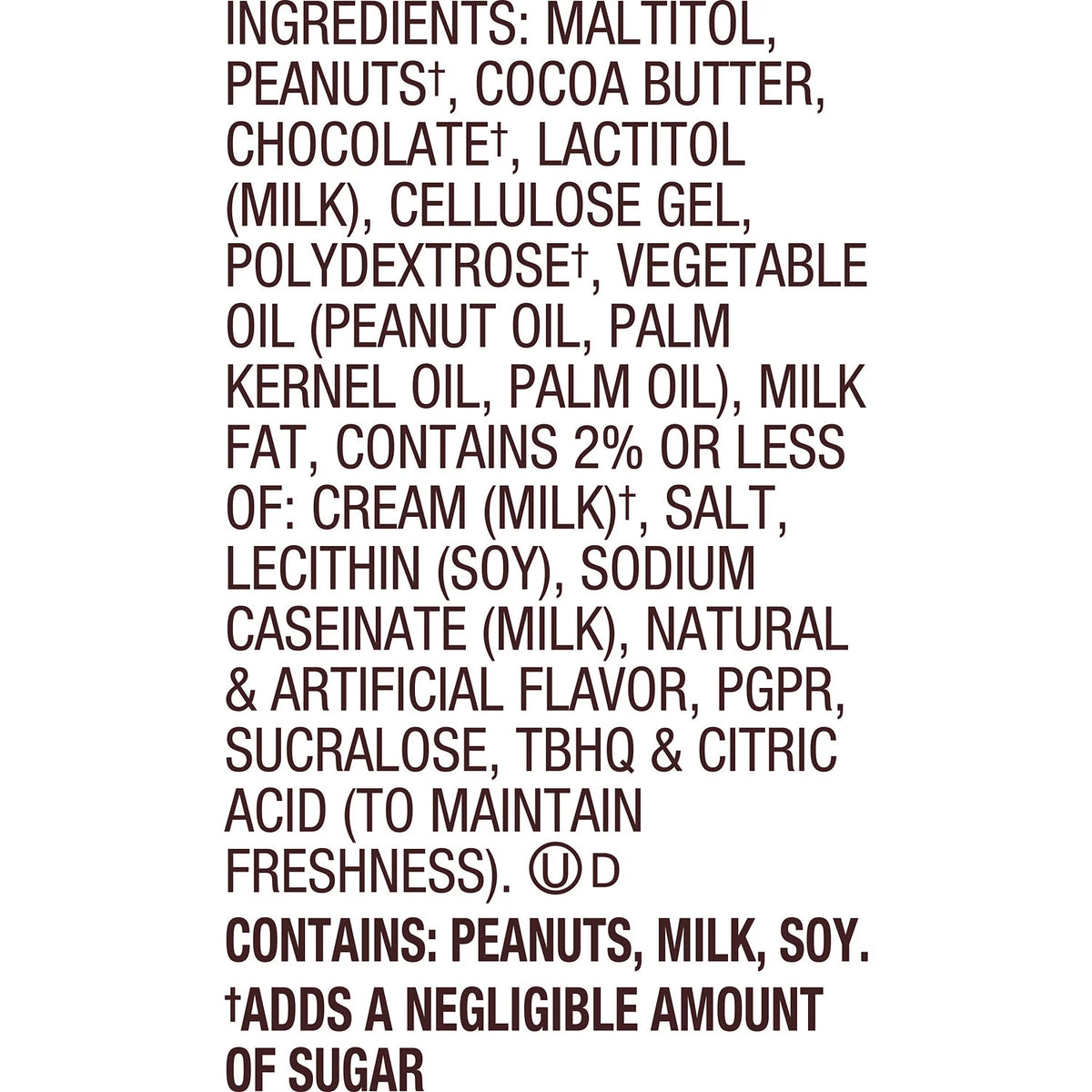 Zero Sugar Peanut Butter Cups Candy, Bag 5.1 oz K478