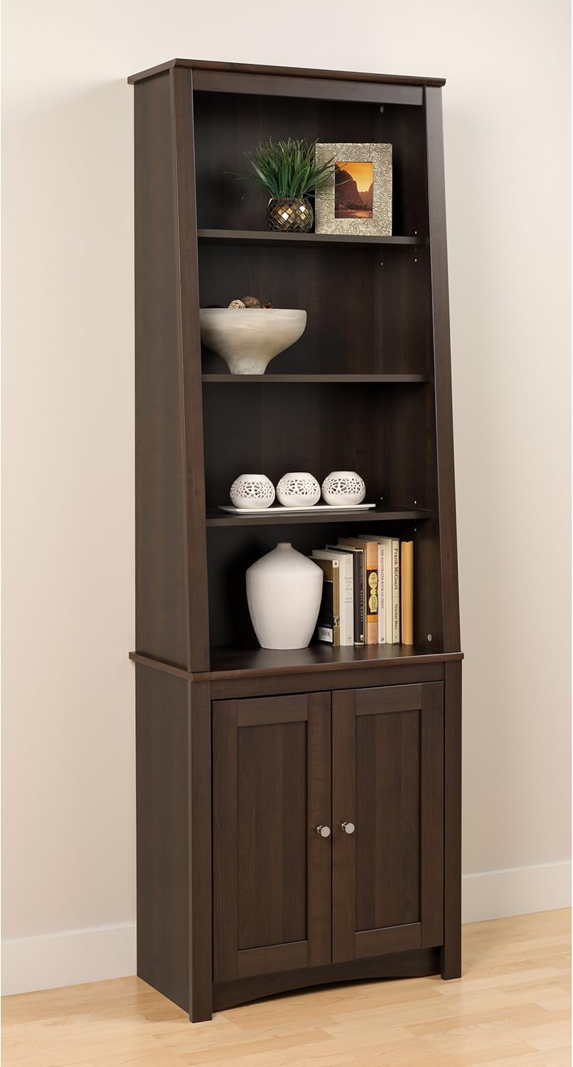 Espresso Tall Slant-Back Bookcase with 2 Doors K9032
