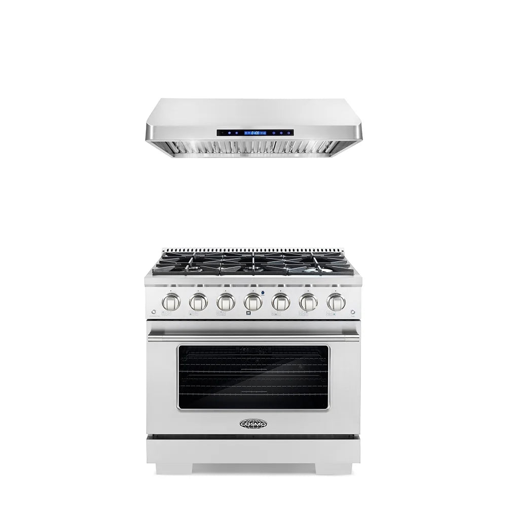 2 Piece Kitchen Appliance Package with 36" Freestanding Gas Range & 36" Under Cabinet Range Hood E776