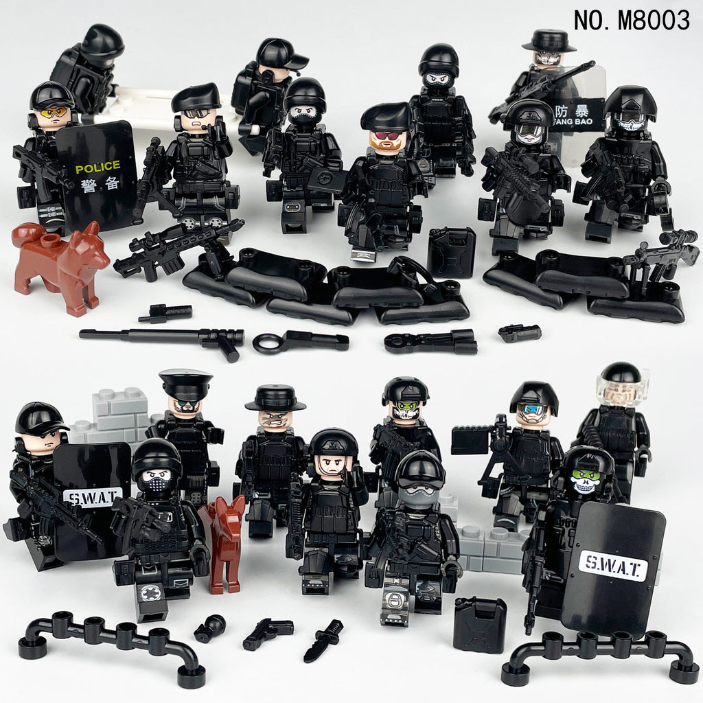 20 Pcs City Police Action Figures Building Blocks Set with Combat Equipment and Dogs Z6403