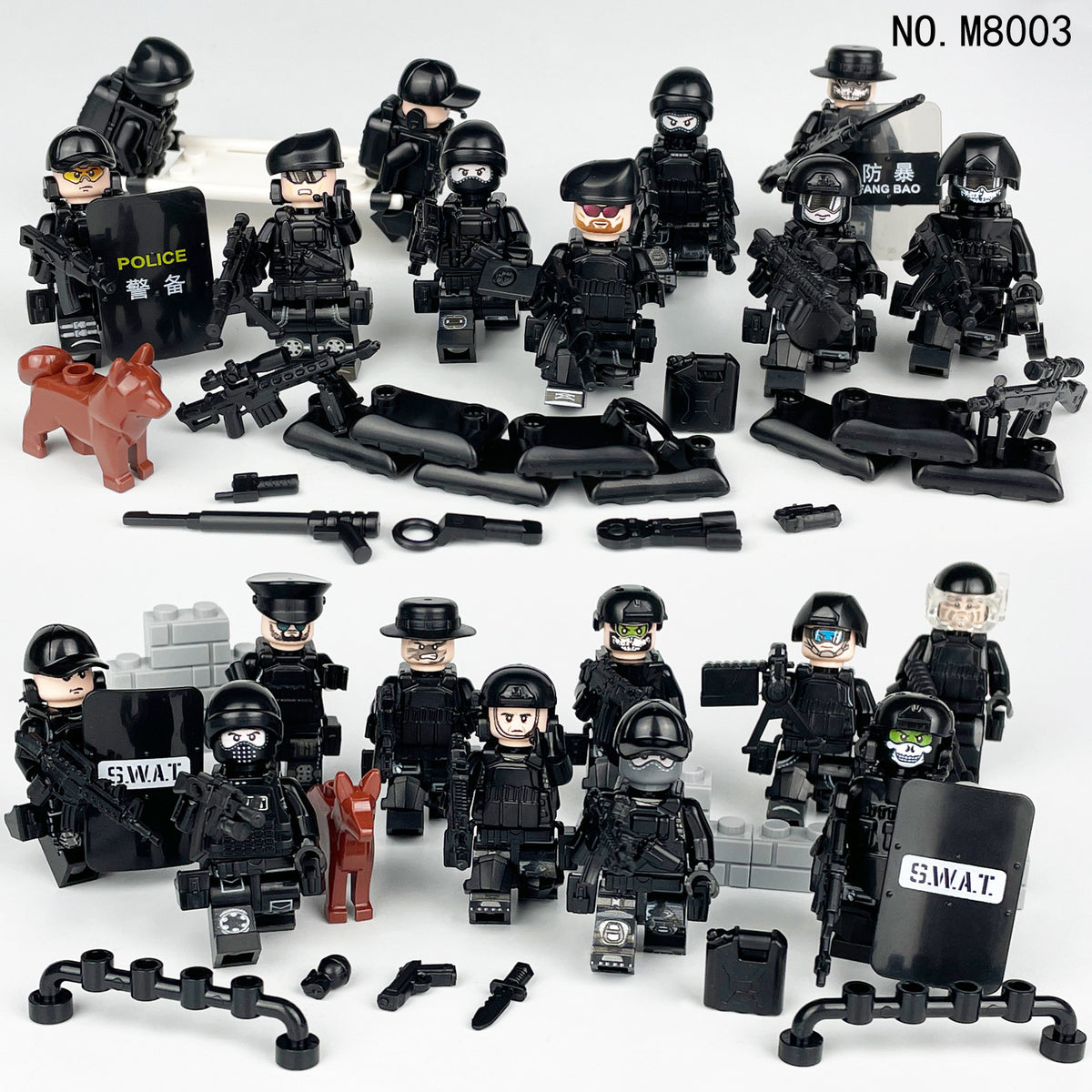 20 Pcs City Police Action Figures Building Blocks Set with Combat Equipment and Dogs Z6403