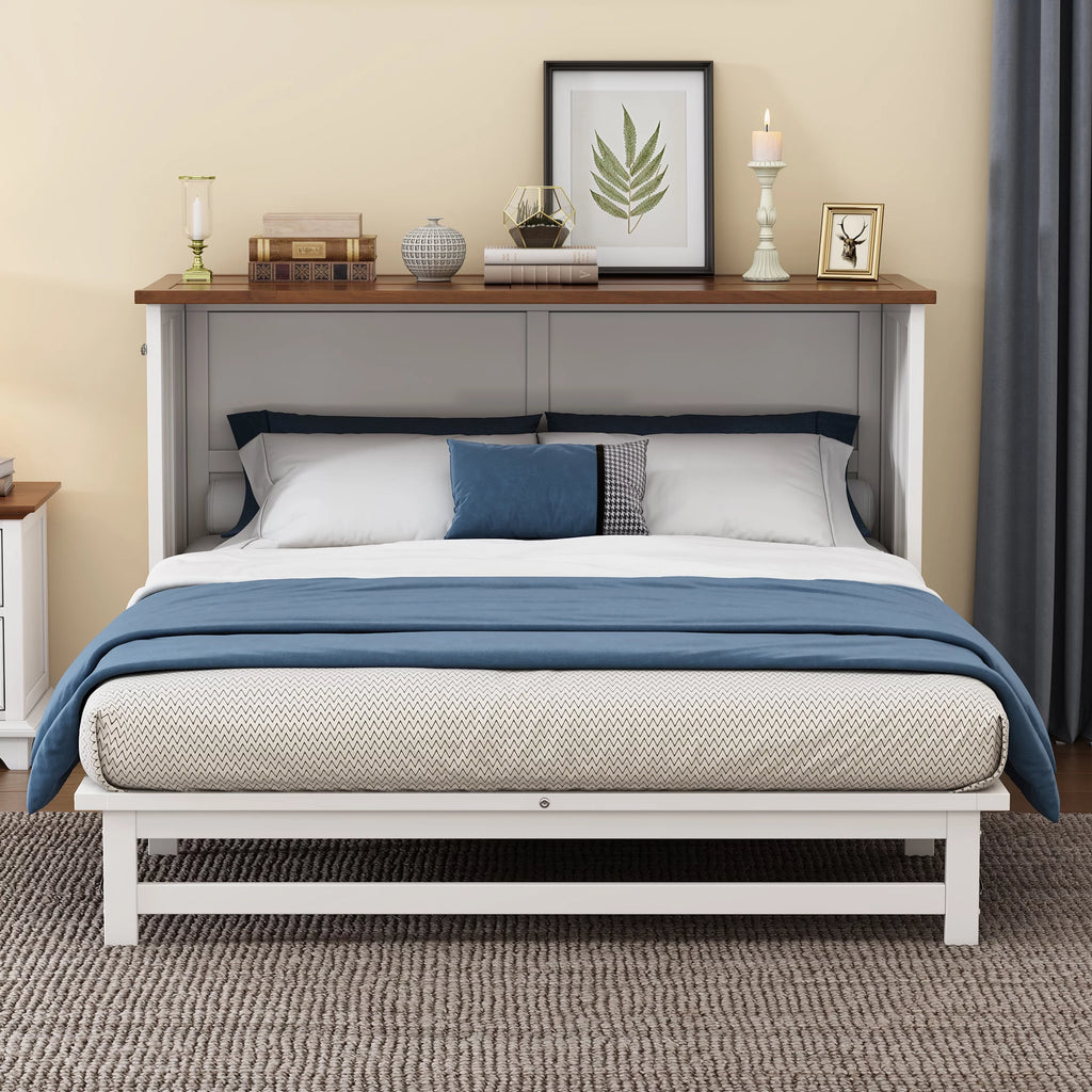 Queen Size Murphy Bed with Storage Drawer and Charging Station A2709
