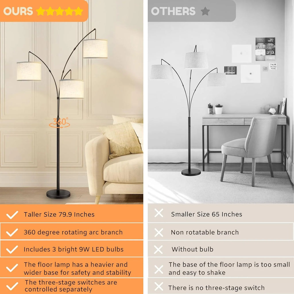 3 Head Arc Floor Lamp with 3 LED Bulbs K119