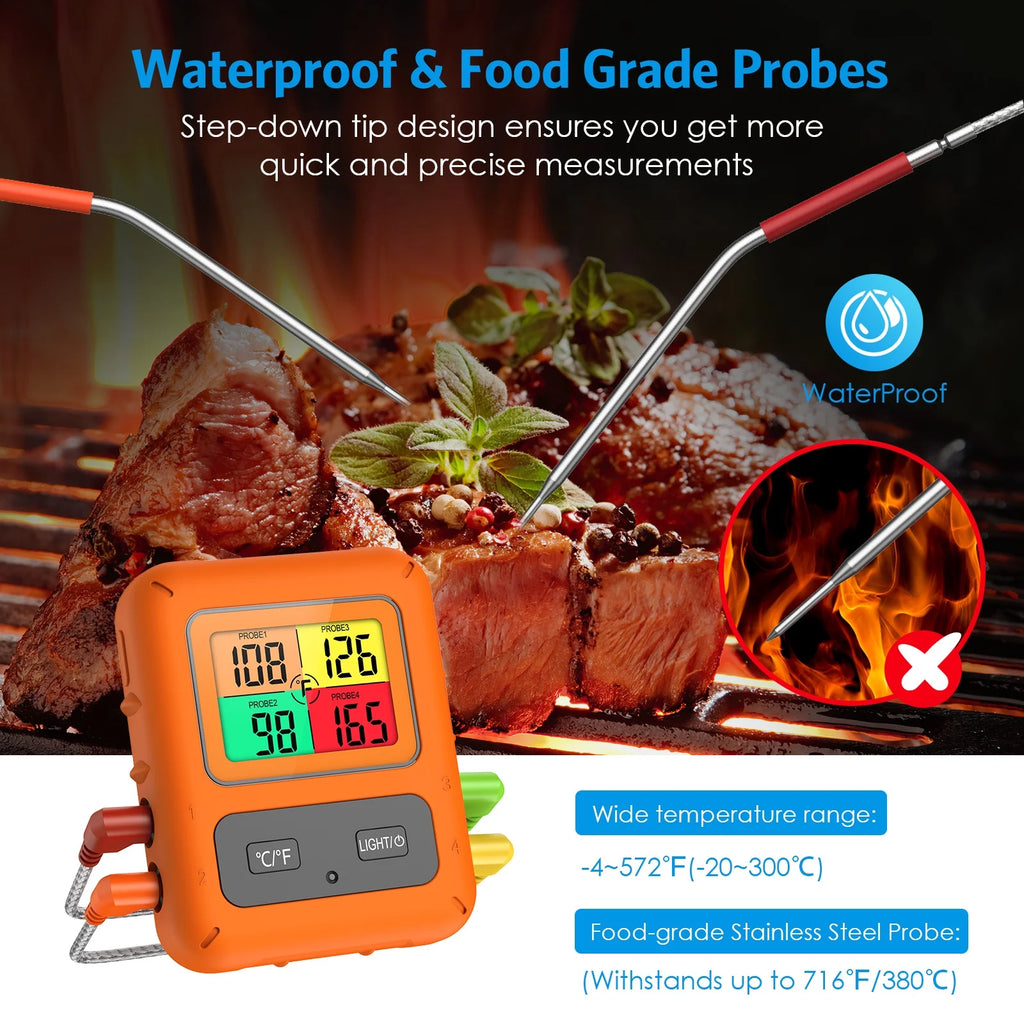 Wireless Meat Thermometer with 4 Meat Probes B704038