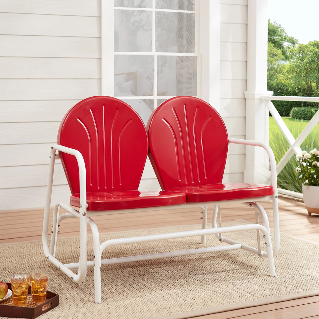 Retro Red Outdoor Steel Glider Loveseat R799