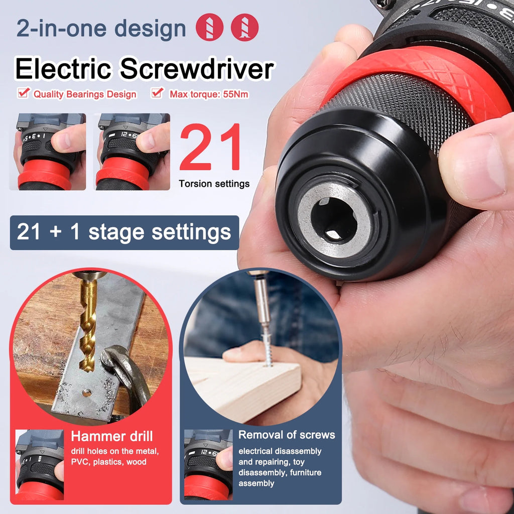 Electric Drill 2in1 Lithium Screwdriver Power Tool C585004