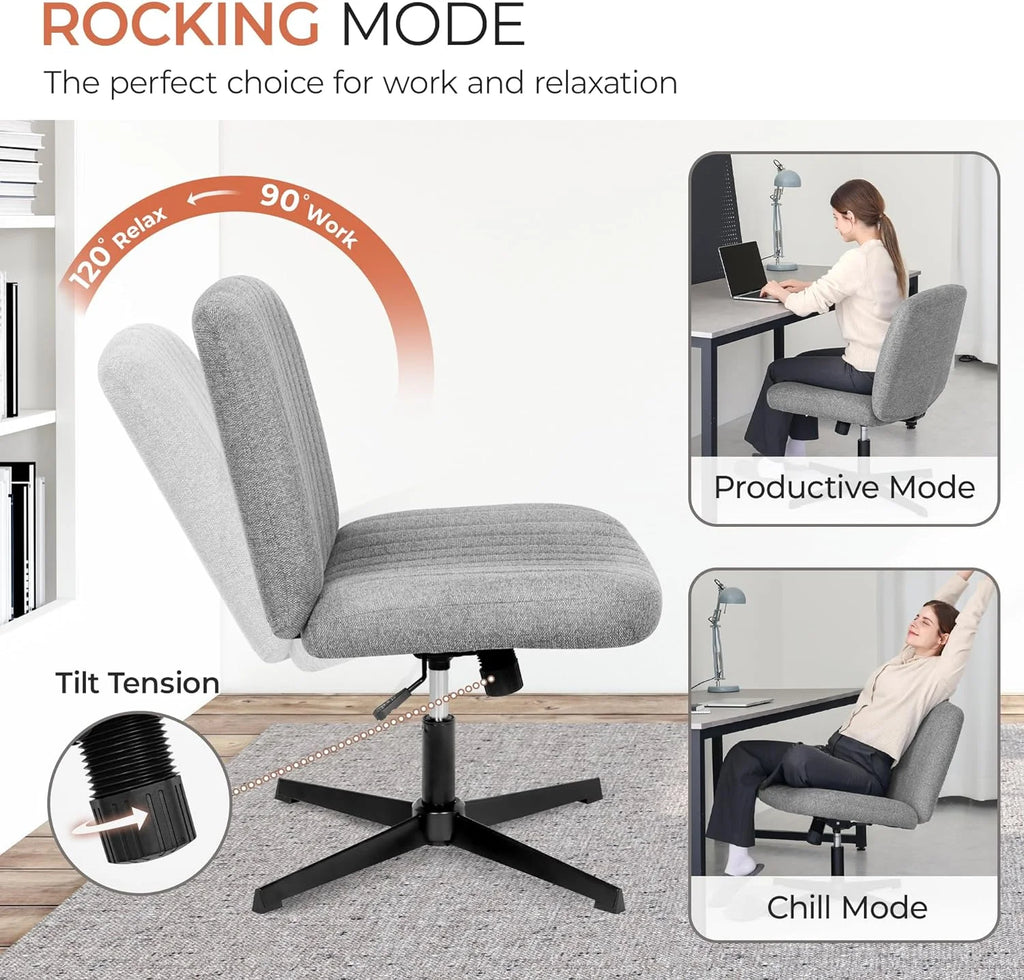 Cross Legged Fabric Padded Swivel Height Adjustable Wide Seat Office Chair P487326