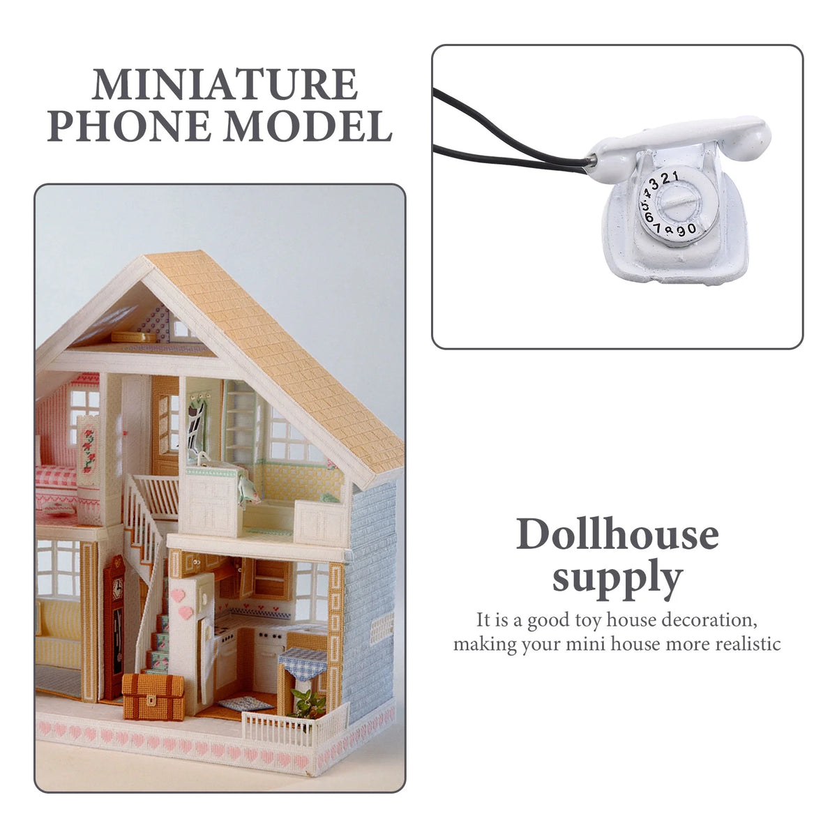 Miniature Telephone Doll House Toys Vintage Decor Metal White C86807