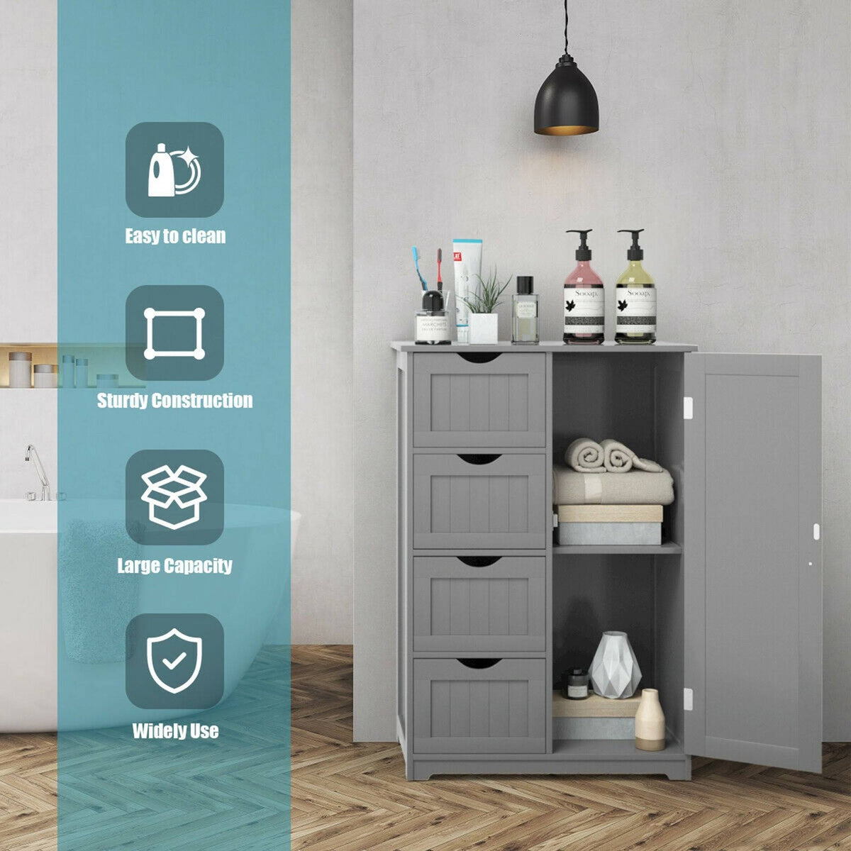 Grey Wooden 4 Drawer Bathroom Floor Cabinet M87712