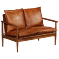 2-Seater Sofa Real Leather Acacia Wood Brown M296325