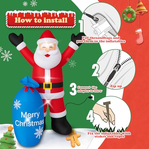 Inflatable Santa Claus Christmas Yard Decor with LEDs F633