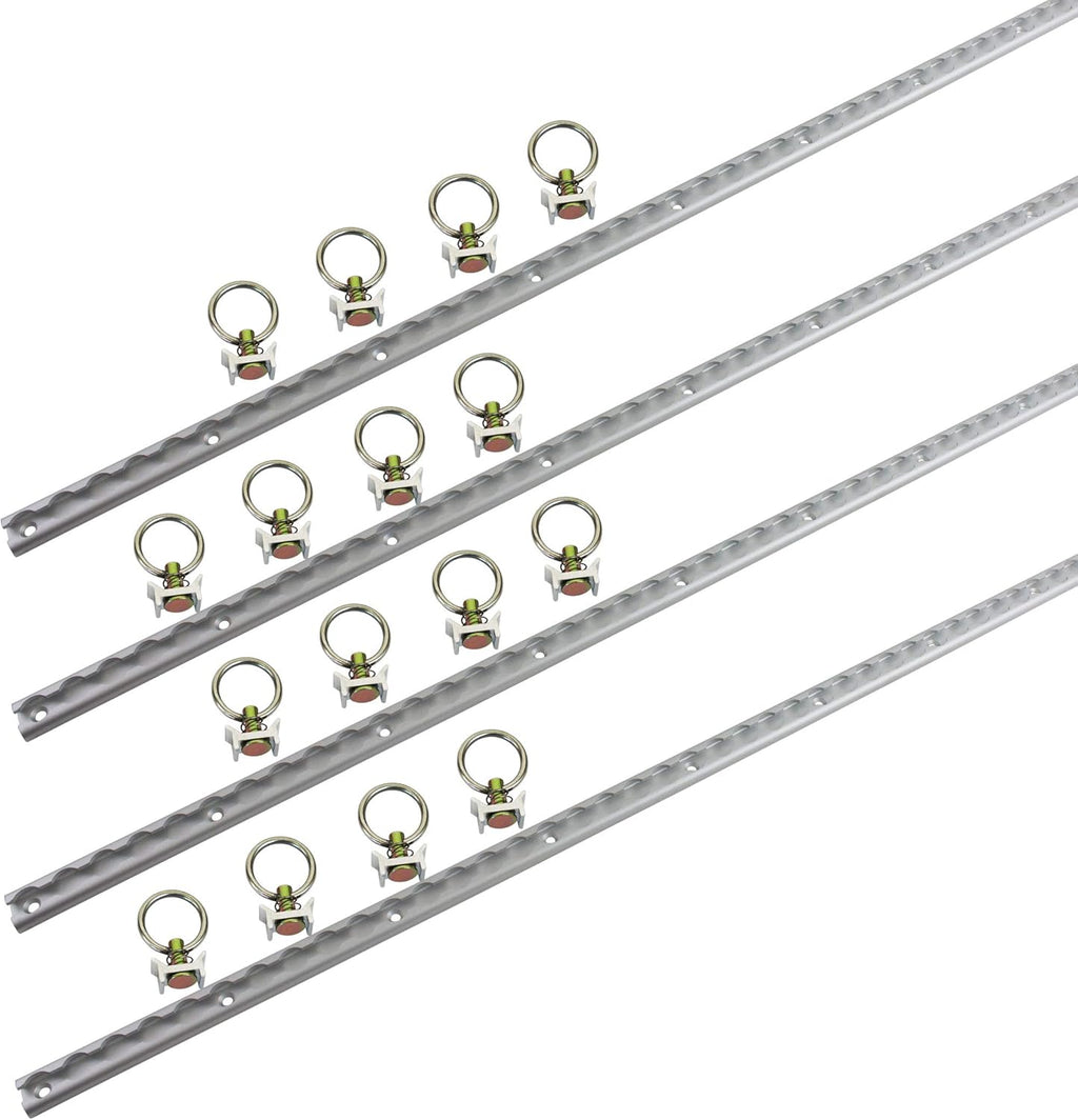 Heavy Duty Aluminum 4ft L-Track (4 Pcs) with Stainless Steel Ring (16 Pcs) Tie Down System K14559