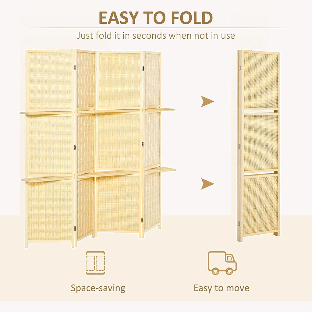 6 Ft Bamboo Folding Privacy Screen with 2 Display Shelves B8569