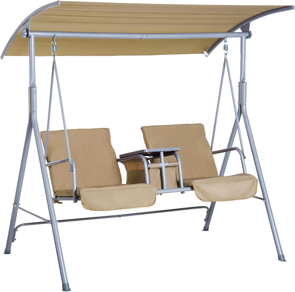 2 Person Covered Swing with Canopy, Table and Storage Console, Grey A538