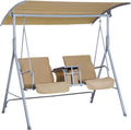 2 Person Covered Swing with Canopy, Table and Storage Console, Grey A538