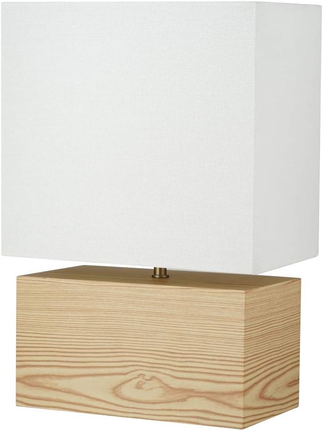 Mid-Century Modern Table Lamp with Square Shade, Blond Wood/Antique Brass J546015