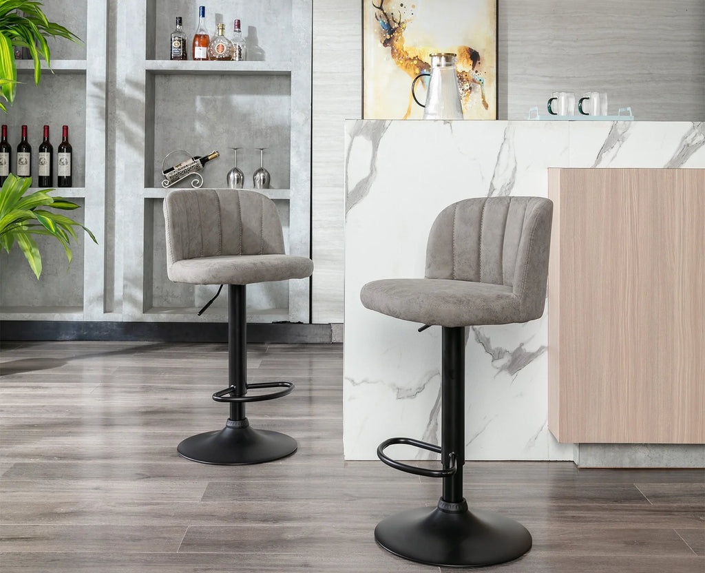 Grey Faux Leather Swivel Bar Stools Set of 2 Q21896