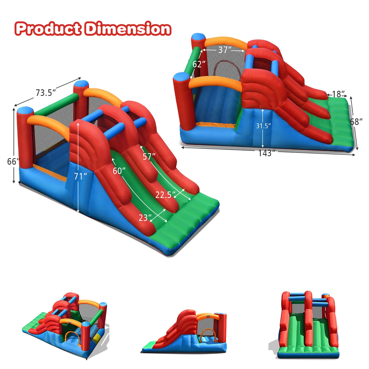 Inflatable Bounce House 3-in-1 Dual Slides Jumping Castle with 550W Blower J80016