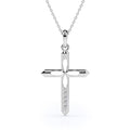 4-Petal Pencil Diamond Mini-Pave Pendant Necklace in 18K White Gold Plating over Silver E563742