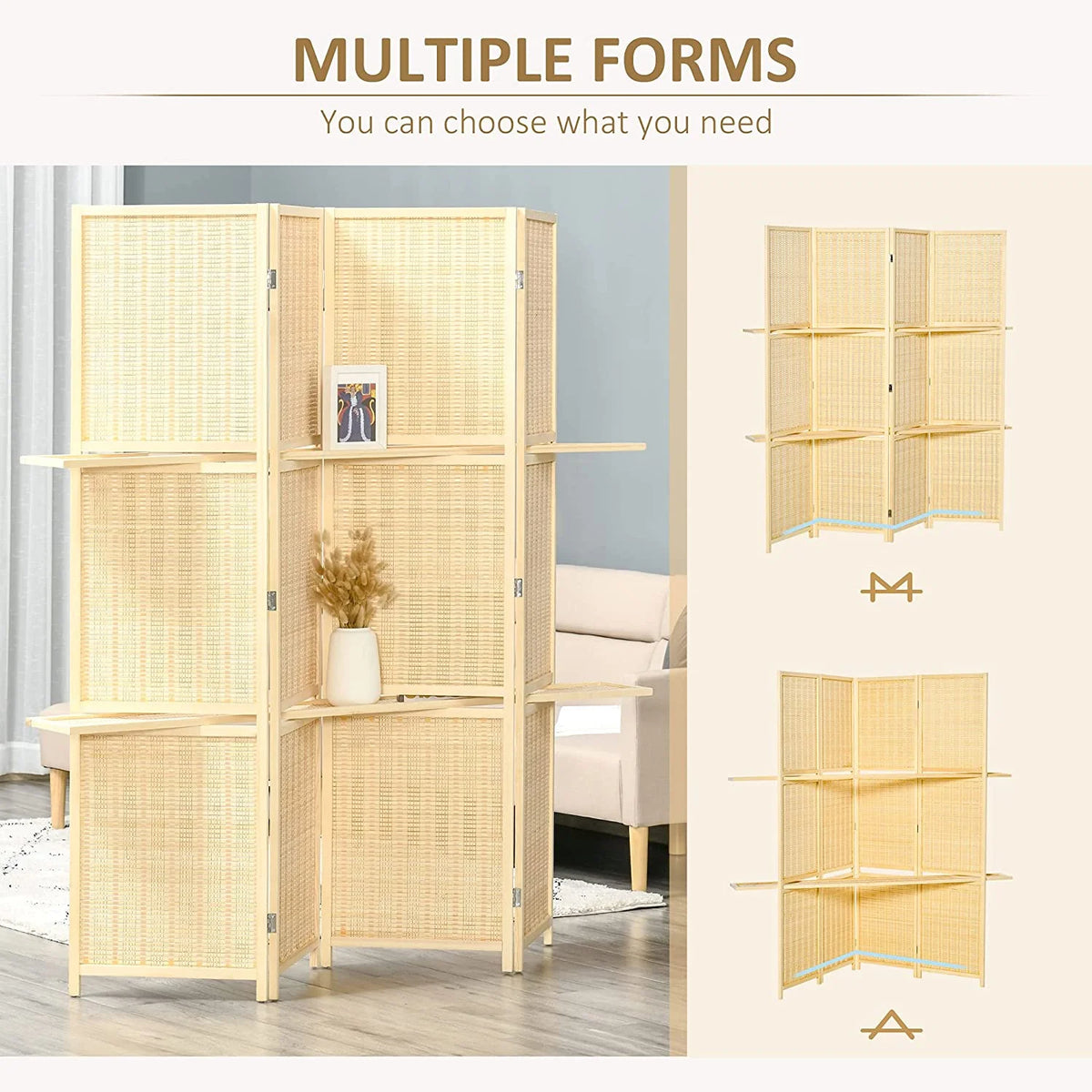 6 Ft Bamboo Folding Privacy Screen with 2 Display Shelves B8569
