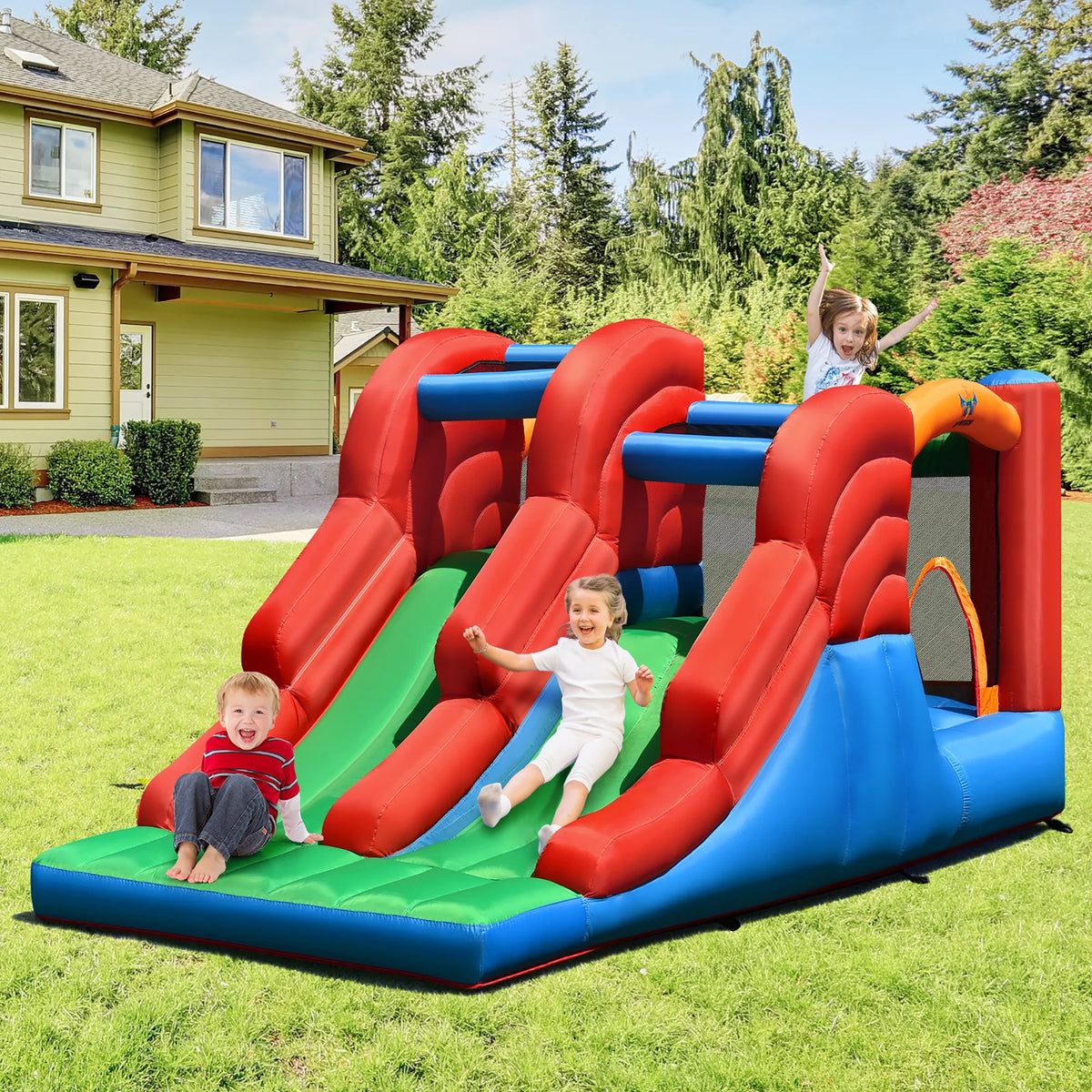 Inflatable Bounce House 3-in-1 Dual Slides Jumping Castle with 550W Blower J80016