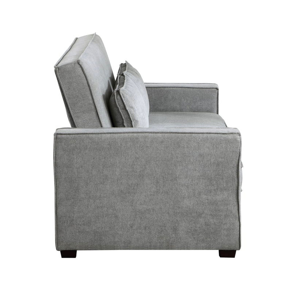 Gray Fabric Upholstered Convertible Sofa with Pull Out Bed C9364