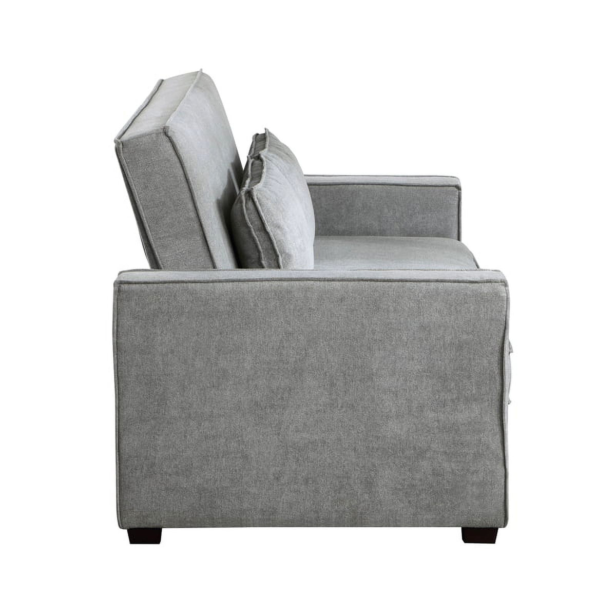 Gray Fabric Upholstered Convertible Sofa with Pull Out Bed C9364