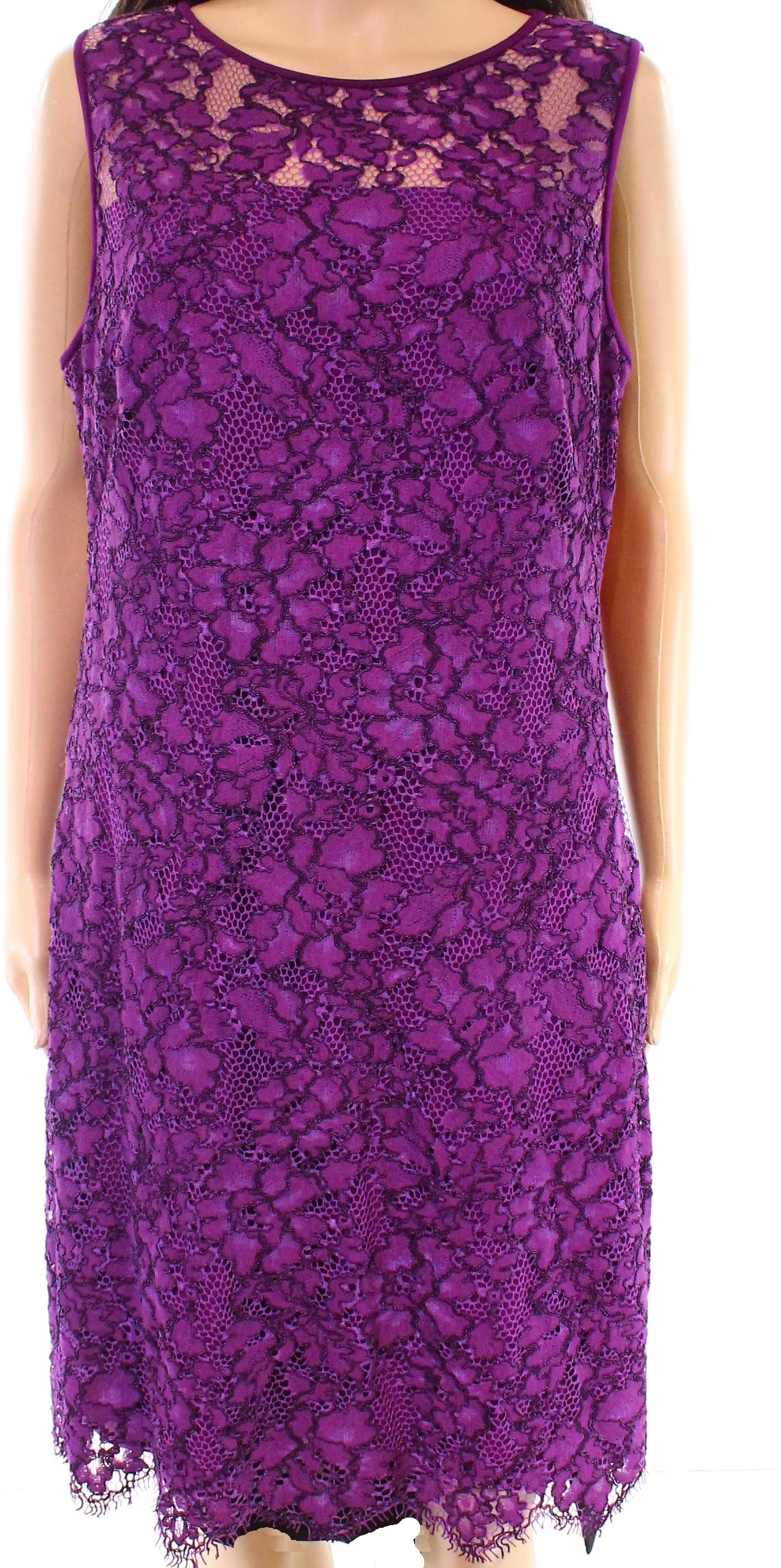 Plum Scalloped Lace Sheath Dress A977035