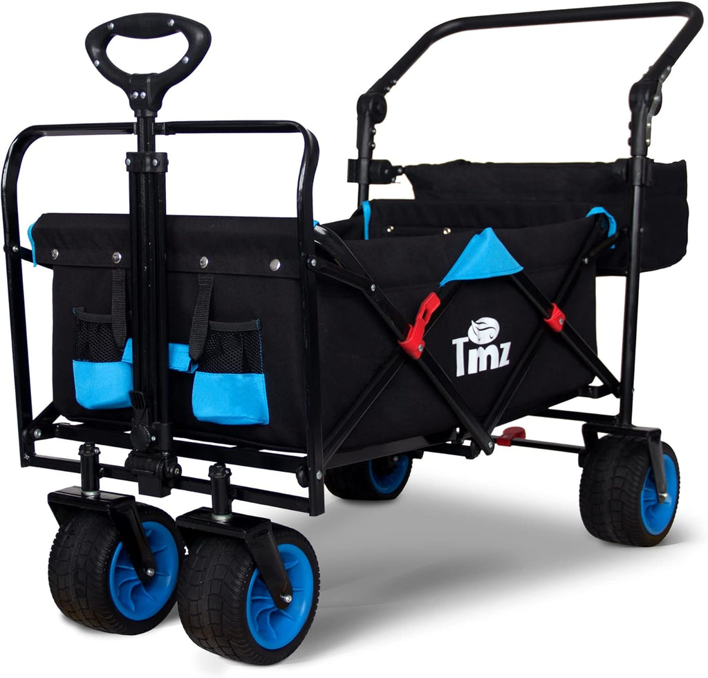 All Terrain Wide Wheel Utility Folding Wagon with Adjustable Push Handle and Brake C521