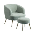 Wide Modern Wool Accent Armchair With Ottoman & Gold Leg Q737
