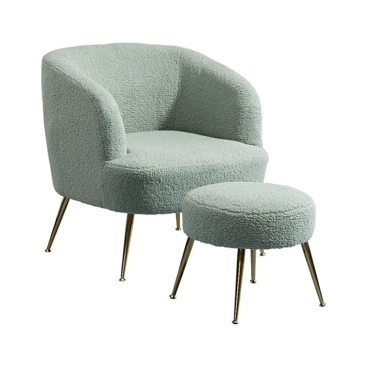 Wide Modern Wool Accent Armchair With Ottoman & Gold Leg Q737