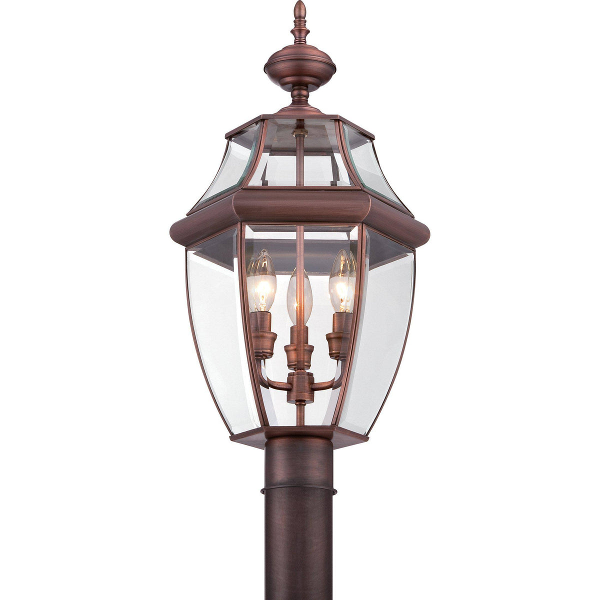 Antique Brass Post Lantern with Clear Beveled Glass H4990