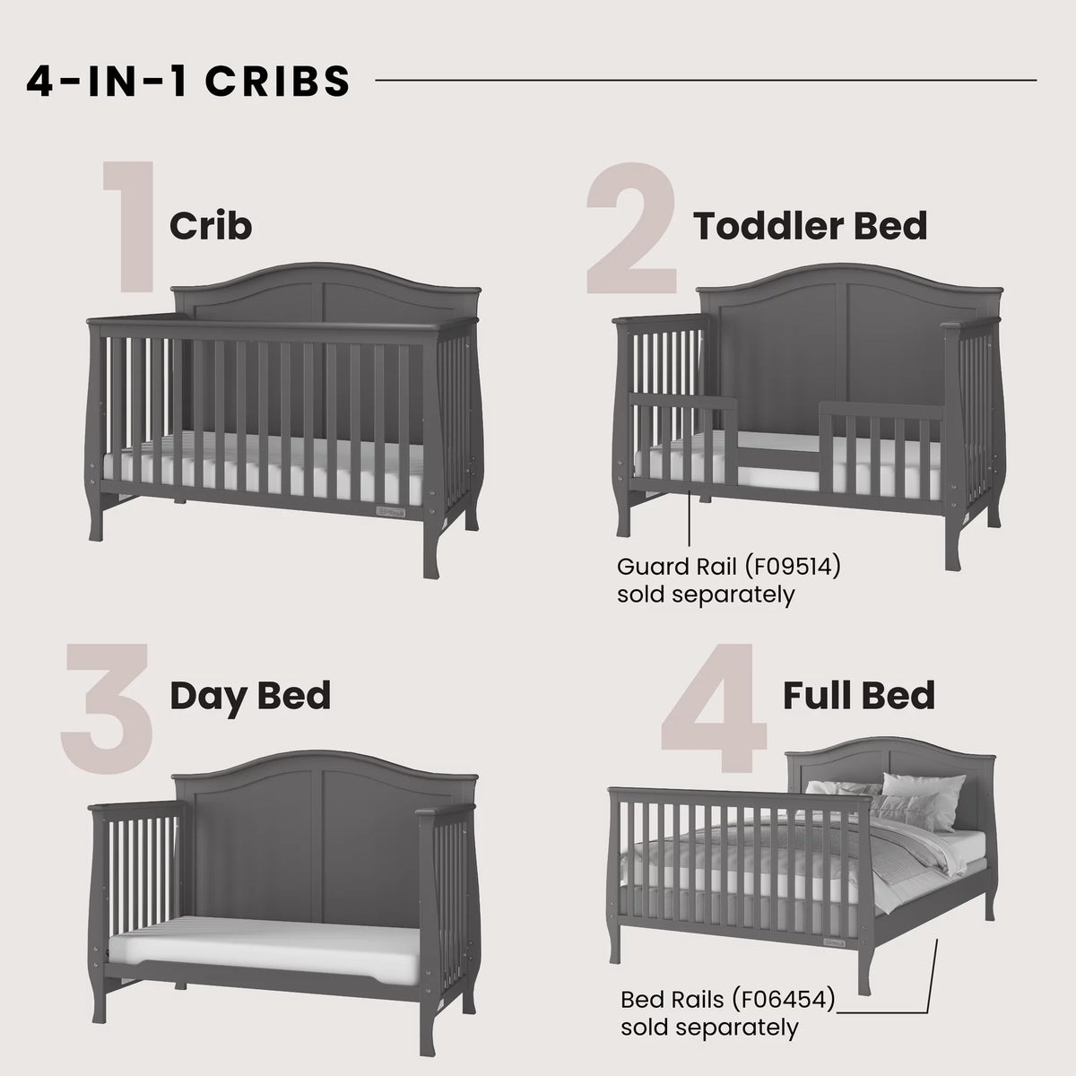 Cool Gray 4-in-1 Convertible Baby Crib Z2132