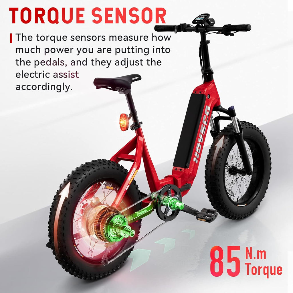 Red 20'' Fat Tire Electric Bike with 48V 15AH Battery and Shimano 7-Speed M62844