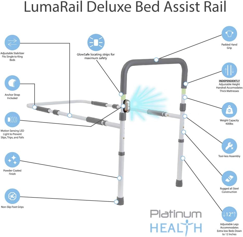 Bed Assist Rail with LED Motion Sensor Light and Anchor Strap T345