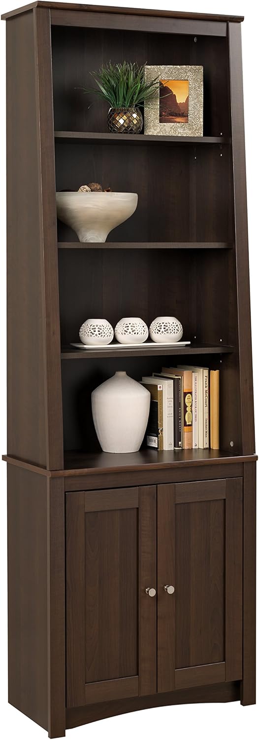 Espresso Tall Slant-Back Bookcase with 2 Doors K9032