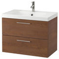 Brown Stained Ash Effect Sink Cabinet with 2 Drawers Q68845