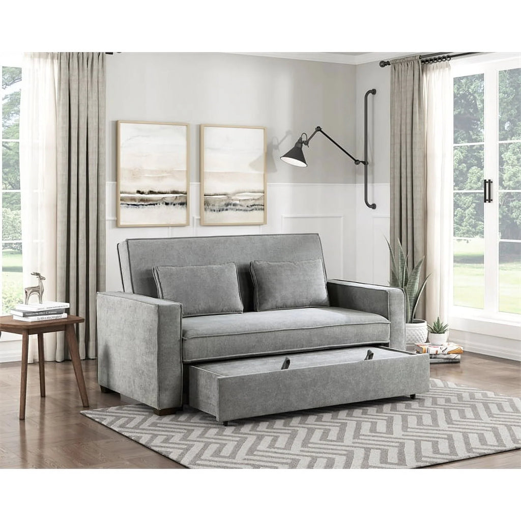 Gray Fabric Upholstered Convertible Sofa with Pull Out Bed C9364