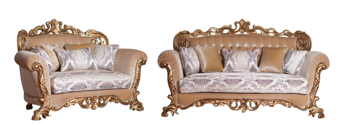 Antique Bronze Wood Trim Sofa Set 2 P926