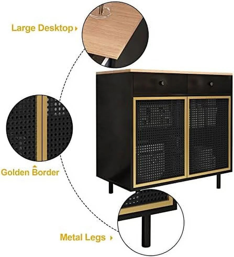 Modern Iron Rattan Buffet Sideboard Cabinet Set of 2 R754