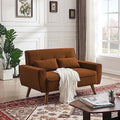 48" Linen Loveseat Sofa with 2 Throw Pillows and Wooden Legs H19418