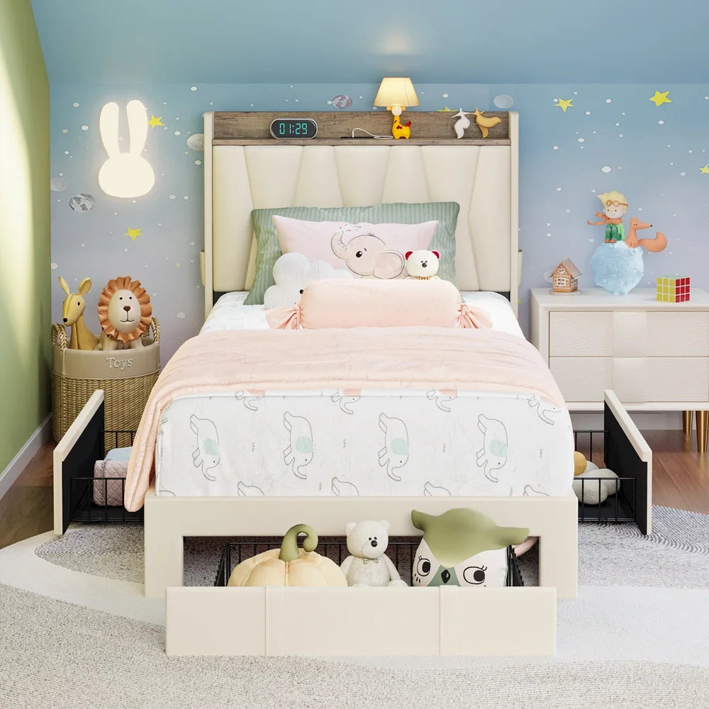 Queen Bed Frame with Upholstered Storage Headboard and 3 Drawers I26946
