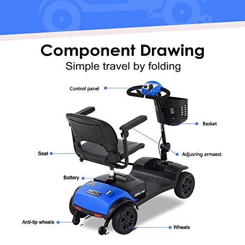 Red 4 Wheel Lightweight Electric Mobility Scooter with Extended Battery and Basket N16231