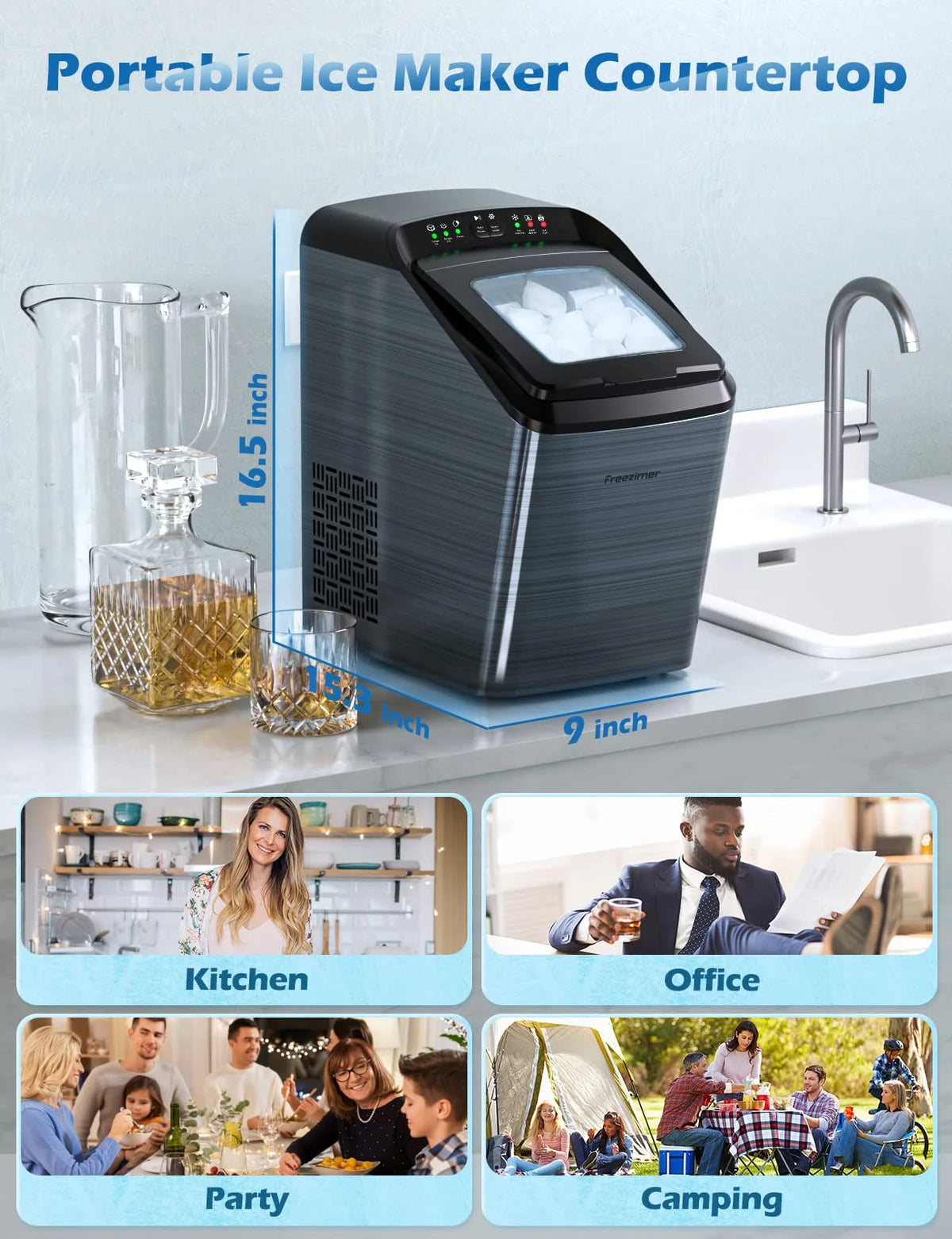 Black Countertop Bullet Ice Maker, 33Lbs, 2 Size Ice Cubes H898